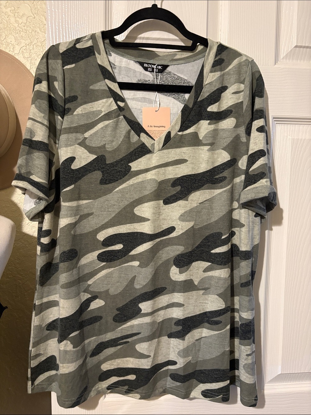 BloomChic Olive & Gray Camo V-Neck Tee